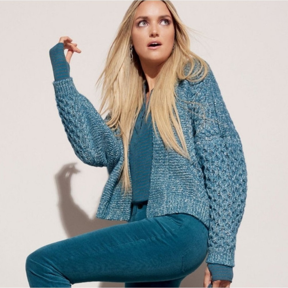 Cabi Astral Sweater Womens S Blue Cardigan #4095 Open Front Cableknit